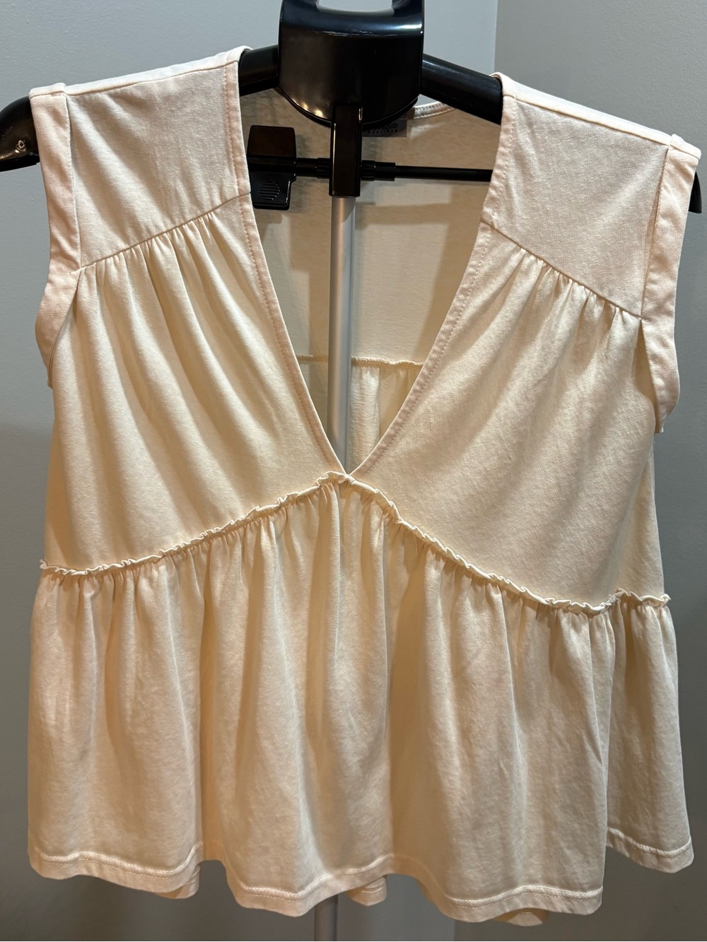 Women's Cream V-Neck Boho Ruffled Tank Top